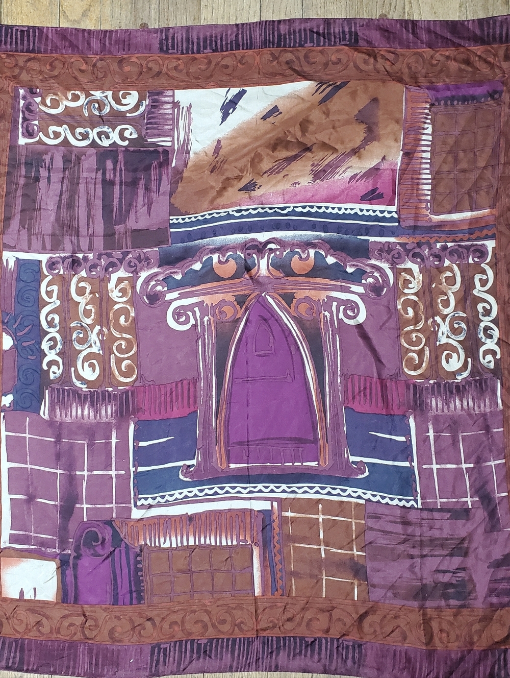 100% Silk Scarf Vintage ADRIENNE VITTADINI Wearable Art SQUARE 34"